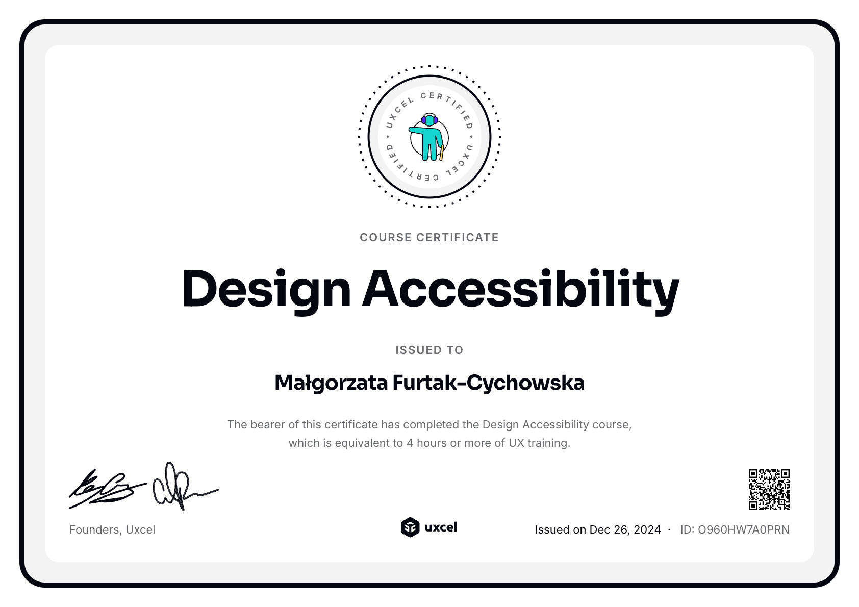 Małgorzata Furtak-Cychowska's certificate